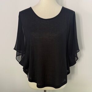 Tresics Black Sheer Flutter-Sleeve Blouse